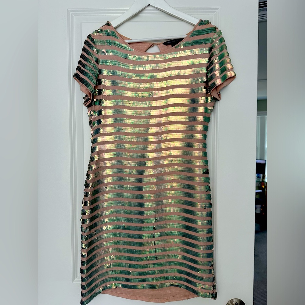 FRENCH CONNECTION Sequined stripe t-shirt dress, great condition, size 2